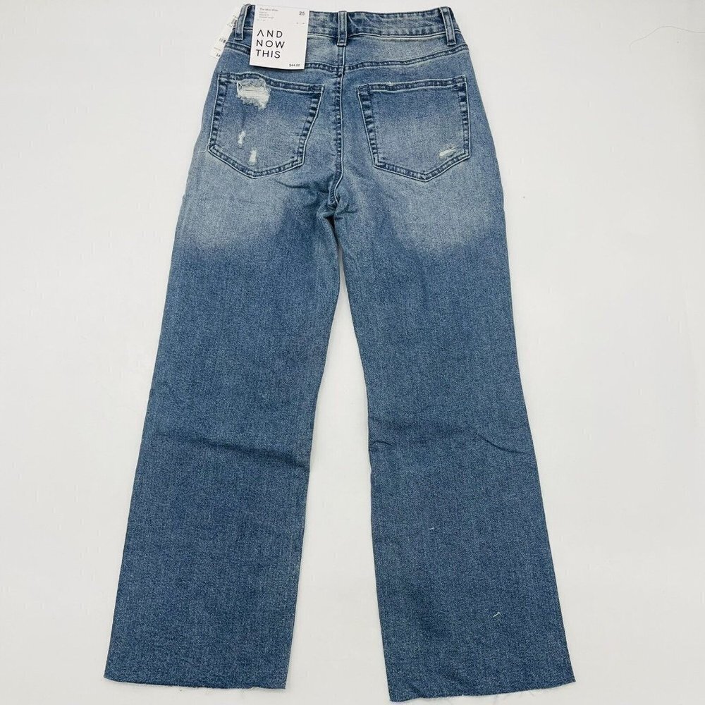 And Now This Womens Size 25 Distressed Ripped Mini Wide-Leg Jeans Sorrel Wash - Picture 3 of 7